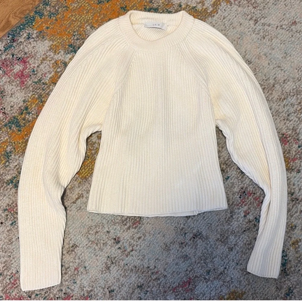 Ivory Ribbed Women's Sweater - Picture 2 of 6